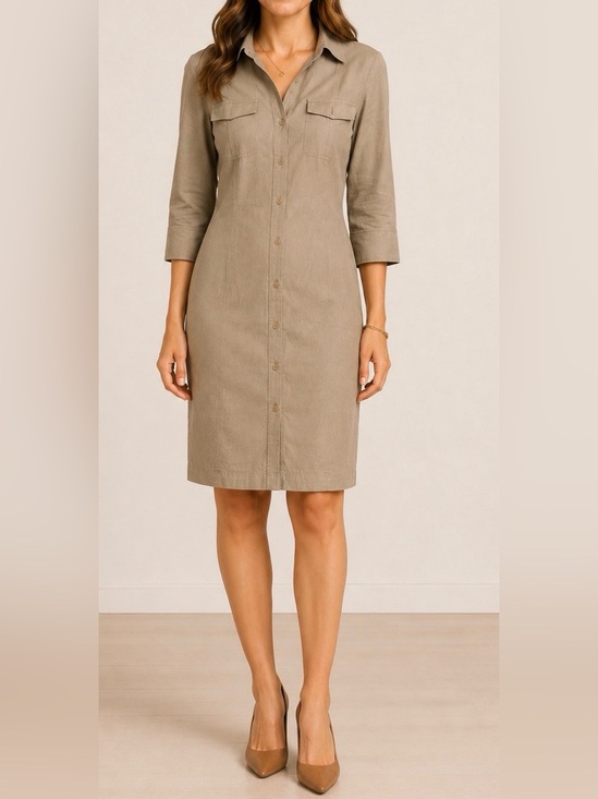 Theory Dresses & Skirts - Theory Tan Linen Blend Botton Down Shift Dress - Size 6